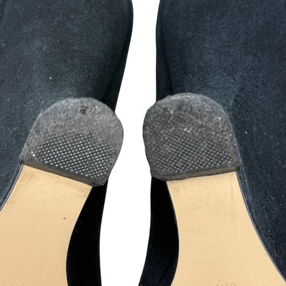 White House Black Market Vidal Black Suede Open Toe Curved Wedge Heels Size 6 - Picture 9 of 12